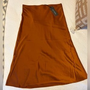 Burnt Orange Satin Midi Skirt